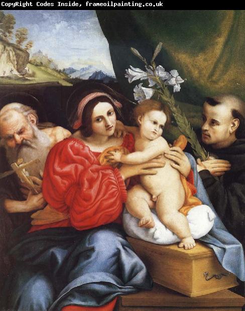 LOTTO, Lorenzo The Virgin and Child with Saint Jerome and Saint Nicholas of Tolentino